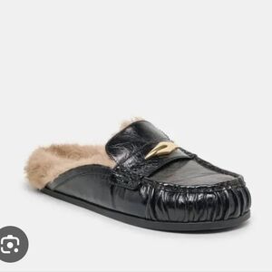 Dolce Vita Jodero Black Leather Fur-Lined Mule with Gold Accent